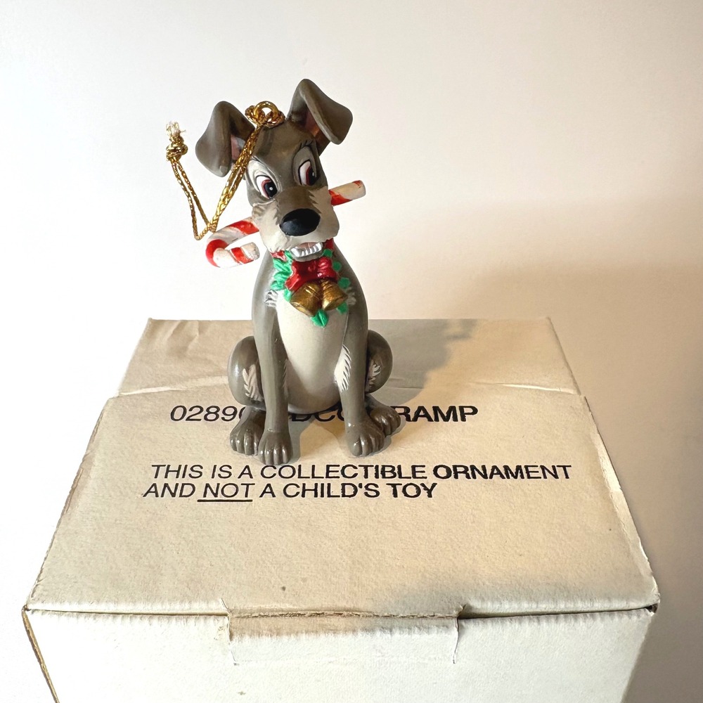 Disney Lady and the Tramp Tramp Christmas Ornament with Candy Cane and Box - Picture 2 of 4